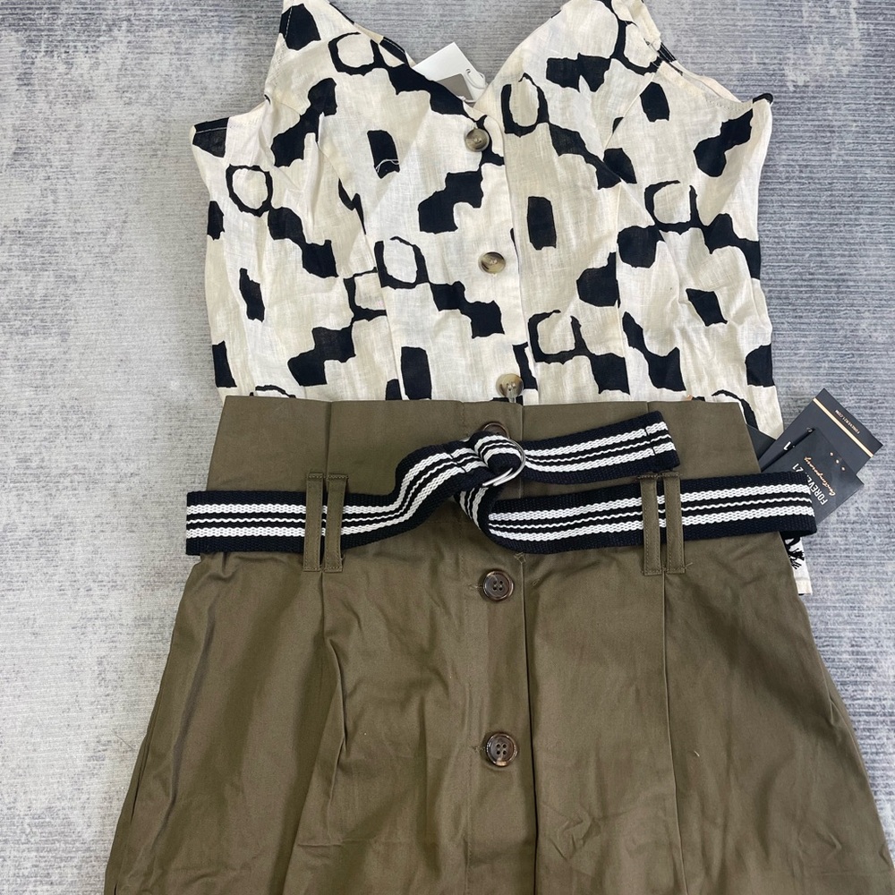 H&M Black and White Top with Olive Skirt Set